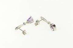 14K White Gold Trillion Amethyst Diamond Ornate Granulated Earrings