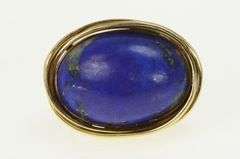 14K Yellow Gold 1960's Ornate Lapis Lazuli Cabochon Statement Ring