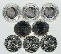 Super lot of 8 Special BU 1 Troy oz pure .999 fine silver World coins