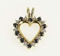 10K Yellow Gold Diamond Sapphire Classic Heart Vintage Love Pendant
