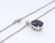 Fantastic White Gold Oval Blue Sapphire Pendant on Chain Necklace