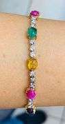 14kt Solid Yellow Gold, Ruby, Emerald, Sapphire & Diamond Bracelet