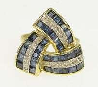 14K Yellow Gold Princess Sapphire Diamond Triangular Knot Ring