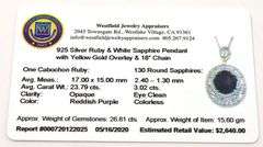 Beautiful Massive 23.79 Carat Ruby and White Sapphire Pendant with Yellow Gold Overlay.