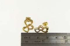 10K Yellow Gold Tri Tone Diamond Cut Heart Love Symbol Stud Earrings