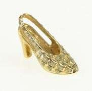 14K Yellow Gold 3D Studded High Heel Sling Sandal Shoe Charm/Pendant