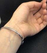 FABULOUS 14K WHITE GOLD STUNNING BLUE TANZANITE AND DIAMOND BANGLE BRACELET