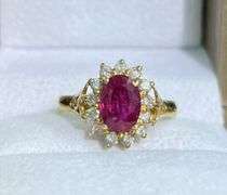 14KT SOLID YELLOW GOLD NATURAL RUBY & DIAMOND COCKTAIL RING