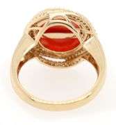 Round Coral Cabochon and 0.35ctw Diamond Swirl Halo Ring in 14K