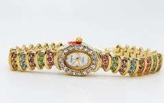Ladies Geneva & Gemstone Watch, 18kt Yellow Gold Plated