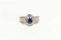 14K White Gold Oval Syn. Sapphire CZ Encrusted Statement Ring