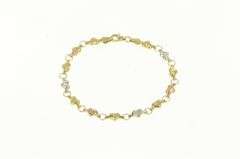 14K Yellow Gold Tri Tone Puffy Heart Link Vintage Tennis Bracelet