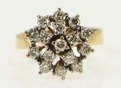 10K Yellow Gold 1960's 0.65 Ctw Diamond Cluster Cocktail Ring