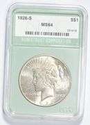MS64 1926-S Peace Silver Dollar - Graded NTC