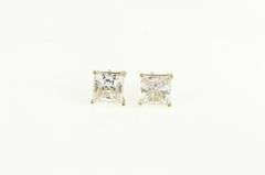 14K Yellow Gold Princess Solitaire Cubic Zirconia Vint. Stud Earrings