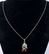 Coral Gem Flower Pendant Necklace In Sterling Silver
