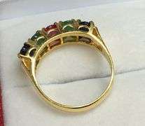 NATURAL RUBY, EMERALD, & BLUE SAPPHIRE GEMSTONE RING- 14KT SOLID YELLOW GOLD