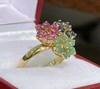 14KT SOLID YELLOW GOLD, RUBY, EMERALD, & BLUE SAPPHIRE RING!