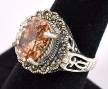 Yellow CZ And Marcasite Gem Ring In Sterling Silver