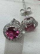 14K WHITE GOLD TOURMALINE AND DIAMOND STUD EARRINGS