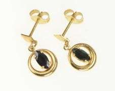 14K Yellow Gold Marquise Natural Sapphire Round Dangle Earrings