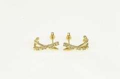 10K Yellow Gold X Criss Cross Diamond Semi Hoop Curved Earrings