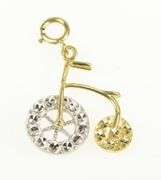 14K Yellow Gold Two Tone Penny Farthing Bike Bicycle Charm/Pendant