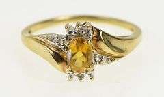 10K Yellow Gold Oval Citrine Diamond Accent Vintage Ring