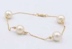 Elegant Yellow Gold Tin Cup 8mm Pearl Station Bracelet