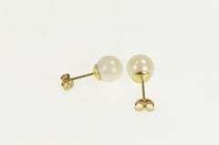 14K Yellow Gold 6.5mm Pearl Vintage Solitaire Classic Stud Earrings