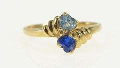 10K Yellow Gold Heart Blue Topaz Syn. Sapphire Bypass Ring