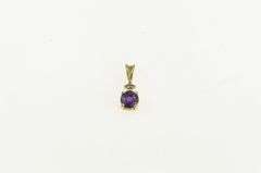 10K Yellow Gold Round Amethyst Diamond Accent Vintage Pendant