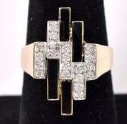 Unique Black Onyx and Diamond Ring in 14K Yellow Gold