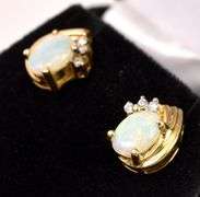 Darling Opal And Diamond Stud Earring In 14K Yellow Gold