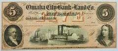 Superb Crisp 1800's $5 Omaha City Bank & Land Company-Tough Note!