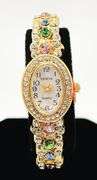 Ladies Geneva & Gemstone Watch, 18kt Yellow GP Cuff
