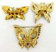 3 Colorful Rhinestone Butterfly Pins