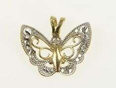 10K Yellow Gold Two Tone Butterfly Change Symbol Filigree Pendant