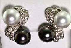 Dramatic Black and White South Sea Pearl 14K Earrings