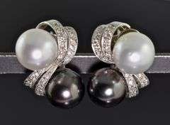 Dramatic Black and White South Sea Pearl 14K Earrings
