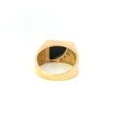 10K Yellow Gold Squared Black Onyx Diamond Retro Statement Ring