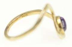 14K Yellow Gold Amethyst Cabochon Ornate Curvy Bypass Ring