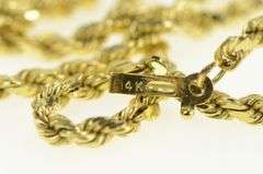 14K Yellow Gold 2.5mm Thick Rope Woven Link Vintage Chain Necklace
