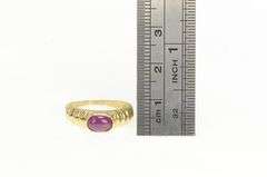 14K Yellow Gold Oval Natural Ruby Cabochon Retro Scalloped Ring