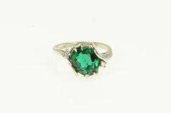 14K White Gold 1950's Syn. Emerald CZ Accent Vintage Bypass Ring