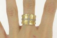 14K Yellow Gold 0.62 Ctw Diamond Grid Curved Statement Band Ring