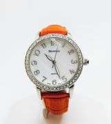 Beautiful Mother of Pearl & Gemstone Watch-Orange Genuine Leather Band