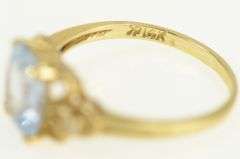14K Yellow Gold Blue Topaz Diamond Vintage Statement Ring