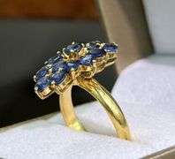 14KT SOLID YELLOW GOLD & 5.0 CARAT NATURAL BLUE SAPPHIRE COCKTAIL RING
