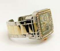 Fancy Square Face Geneva Cuff Watch with Gemstones!